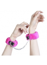 Кожаные наручники со съемной розовой опушкой - Лунный свет - купить с доставкой в Краснодаре