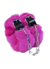 Кожаные наручники со съемной розовой опушкой - Лунный свет - купить с доставкой в Краснодаре