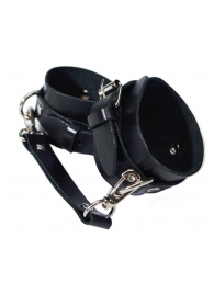 Черные кожаные наручники с соединением на карабинах - Лунный свет - купить с доставкой в Краснодаре