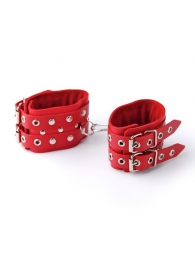 Красные кожаные наручники с ремешками - Sitabella - купить с доставкой в Краснодаре