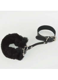 Черные кожаные наручники со съемной опушкой - Sitabella - купить с доставкой в Краснодаре