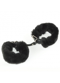 Черные кожаные наручники со съемной опушкой - Sitabella - купить с доставкой в Краснодаре