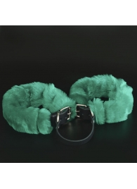 Черные кожаные оковы со съемной зеленой опушкой - Sitabella - купить с доставкой в Краснодаре