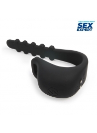 Черное эрекционное кольцо с электростимуляцией Sex Expert - Sex Expert - купить с доставкой в Краснодаре