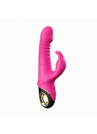 Ярко-розовый рельефный вибратор-кролик - 22,7 см. - Silicone Toys