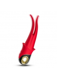 Красный стимулятор эрогенных зон с раздвоенным концом - 23,5 см. - Silicone Toys