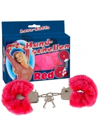 Малиновые меховые наручники Love Cuffs Red - Orion - купить с доставкой в Краснодаре