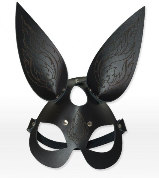Чёрная кожаная маска с длинными ушками и эффектом тату - Sitabella - купить с доставкой в Краснодаре