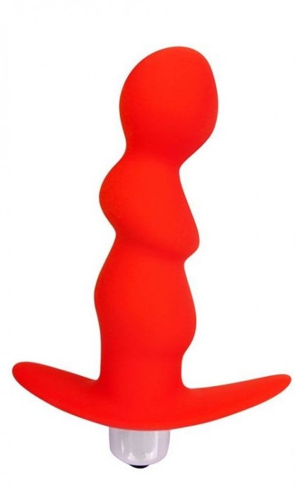 Красный рельефный вибромассажер с ограничителем - 9,5 см. - Bior toys