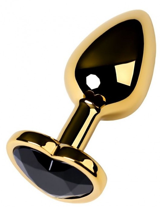 Золотистая коническая анальная пробка с черным кристаллом-сердечком - 7 см. - ToyFa - купить с доставкой в Краснодаре
