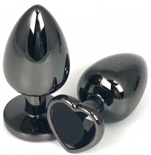 Черная металлическая анальная пробка с черным стразом-сердечком - 6,5 см. - Vandersex - купить с доставкой в Краснодаре
