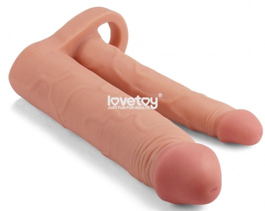 Телесная насадка для двойного проникновения Add 2 Pleasure X Tender Double Penis Sleeve - 20 см. - Lovetoy - в Краснодаре купить с доставкой