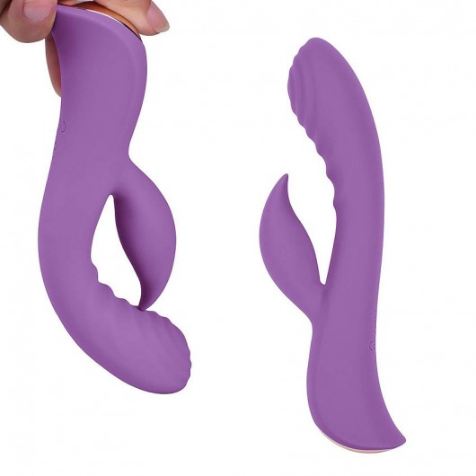 Фиолетовый вибромассажер-кролик 5  Silicone Ripple Passion - 19,1 см. - Erokay