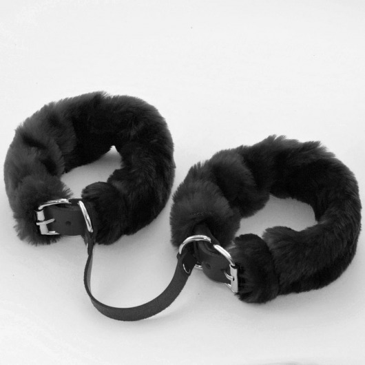 Черные кожаные оковы со съемной опушкой - Sitabella - купить с доставкой в Краснодаре