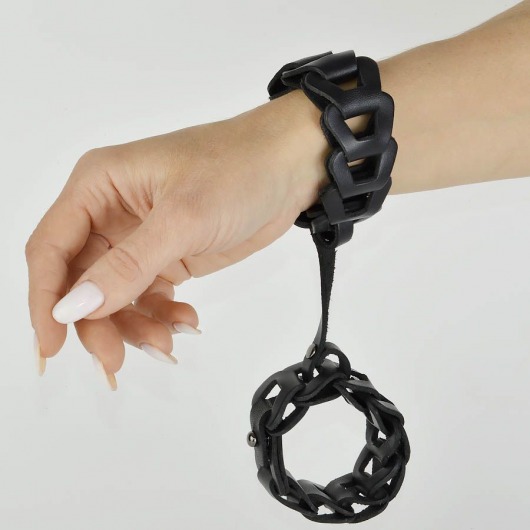 Черные кожаные наручники  Клеопатра - Sitabella - купить с доставкой в Краснодаре