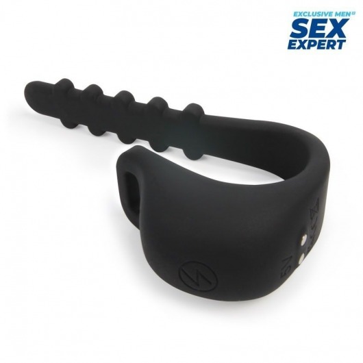Черное эрекционное кольцо с электростимуляцией Sex Expert - Sex Expert - купить с доставкой в Краснодаре