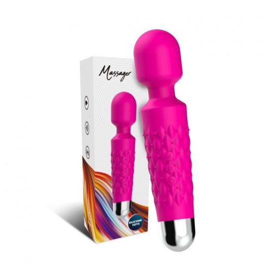 Ярко-розовый wand-вибратор с рельефной ручкой - 20 см. - Silicone Toys