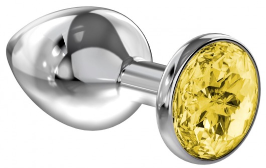 Большая серебристая анальная пробка Diamond Yellow Sparkle Large с жёлтым кристаллом - 8 см. - Lola Games - купить с доставкой в Краснодаре